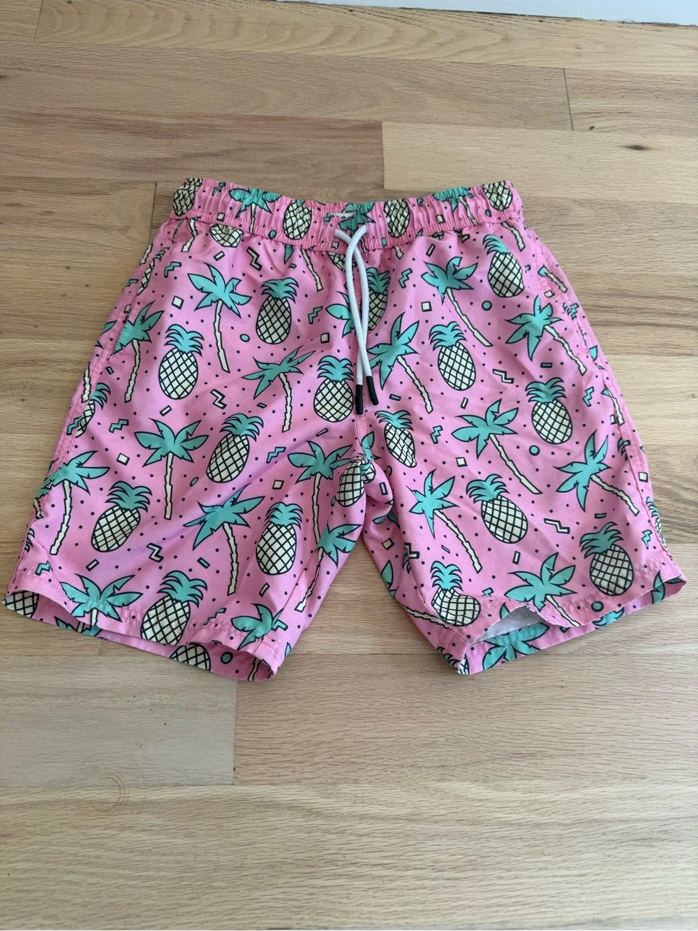 Boys Pink Pineapple Print Swim Trunks